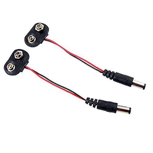 2Pcs 2.1x5.5mm Male DC Power Plug to 9V Battery Button Connector Cable