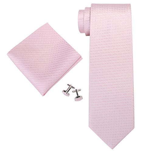 Landisun SILK Solids Mens SILK Tie Set: Tie+Hanky+Cufflinks 78G Light Pink, 3.75Wx59L