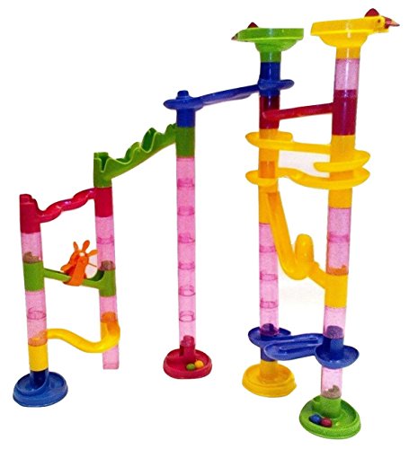 Marble Run Coaster 55 Piece Set with 40 Building Blocks+15 Plastic Race Marbles. Learning Railway Construction. TEVELO® DIY Constructing Maze Toy for All Family. Classic Endless Track Design Fun Kit.