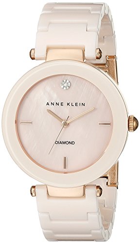 Anne Klein Women's Quartz Watch with Rose Gold Dial Analogue Display and Pink Ceramic Bracelet AK/N1018PMLP