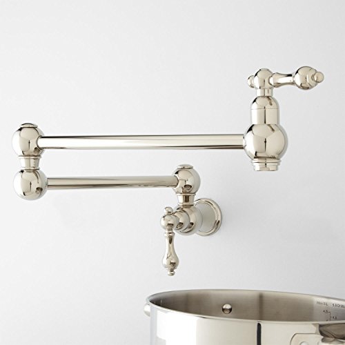 21 Pot Filler, Wall Mount, Classic, Traditional, Vintage, Retractable, Double Joint Spout, Polished Nickel