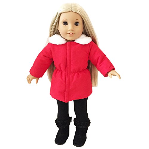 American Girl Inspired Doll Clothes By Dress Along Dolly - 4 Pc Winter Bundled Up Outfit - Includes Jacket, Skirt, leggings, and Boots)