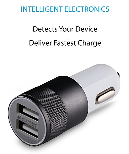 Car Charger - iCASEIT 4.8A / 24W 2-Port Quick Charge USB Car Charger with Advance Technology for iPhone, iPad Air 2, Samsung Galaxy S6 / S6 Edge, Nexus, HTC M9, Motorola, Nokia and More | GRAY
