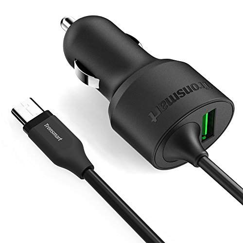 USB Type C Car Charger,Tronsmart 33W Dual USB C Car Charger with Quick Charge 3.0 Technology with Built-in Type C Cable for LG G5, Nexus 6P, Nexus 5X, Other More Type C Devide and Apple, Android Devices