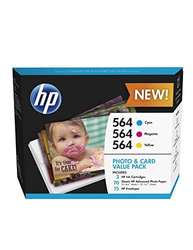 HP 564 Cyan, Magenta & Yellow Ink Cartridges with Photo Paper and Cards, 3 pack (J2X80AN)