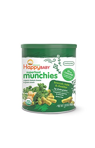 Happy Baby Organic Superfood Munchies Baked Cheese & Grain Snacks, Broccoli Kale & Cheddar Cheese, 1.63 oz (Pack of 6)