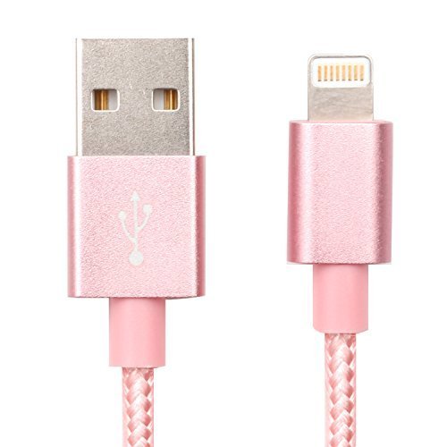 Original iProtect 2x USB charging data cable 2m nylon knot-free for Apple iPhone 6, 5 5 s 5 c, iPod touch 5 G, iPad mini, mini 2, iPad 4, iPod nano 7 G, iPad 2 adapter air, air in rosegold