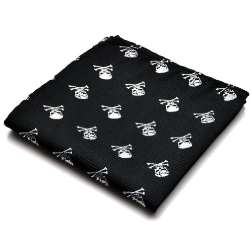 PenSee 100% Silk Woven Black & Grey Skull Pattern Pocket Square