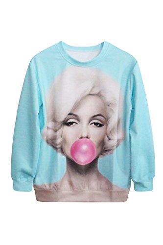 Pink Queen Womens 3D Marilyn Monroe Print Sweater Pullover Sweatshirt (L, Blue)