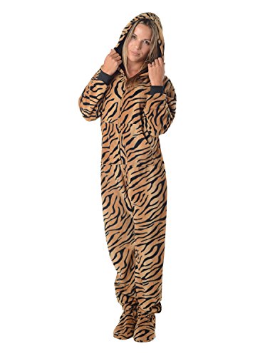 Footed Pajamas - Tiger Stripes Adult Hoodie Fleece