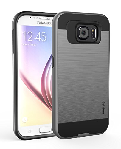 Galaxy S6 Case, CellEver® Hard Cover [Brushed Metal Texture] Dual Layer [Impact Protection] Tough Hybrid Armor [Anti-Scratch] Combo Shell for Samsung Galaxy S6 - Gray