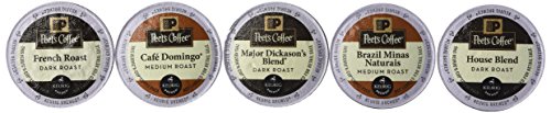 New! 30 K-cup Peets Coffee Sampler Variety Pack *No Decaf* (2014 Brazil Minas Naturais, Cafe Domingo, House Blend, Major Dickasons, French Roast)