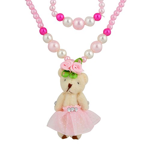 Jewelry Set for Little Girls, Kids, Toddlers, Children - Teddy Bear Stretch Necklace and Bracelet in Box