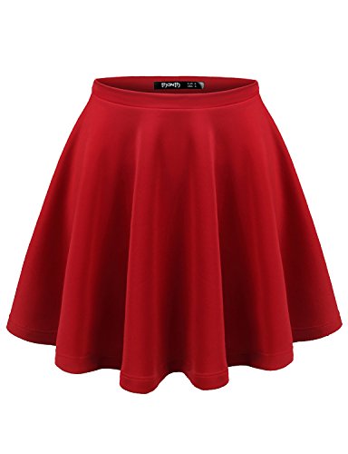 Thanth Womens Versatile Stretchy Pleated Flare Skater Skirt CWBSS07 Red S