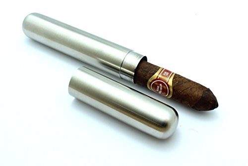 Stainless Steel Cigar Tube Travel Case Slip Cap - Brushed Steel