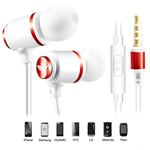 Cell Phone earphone, DLAND In-ear Noise-isolating Stereo Bass Earbuds headphone earphone with Mic Metal Audiophile Premium Quality with 3.5mm Jack(White)