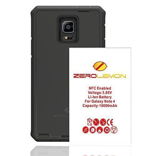 Zerolemon Samsung Galaxy Note 4 10000mah Extended Battery with NFC + Rugged ZeroShock Rugged Case (Fits All Versions of Galaxy Note 4) - Black