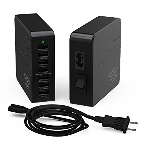 Foxx 7 Port 45W USB Desktop High Speed Charging Station with Intelligent Auto Detect Technology. Perfect for Iphone, Ipad, Samsung, Nexus, HTC, Sony and More (Black)