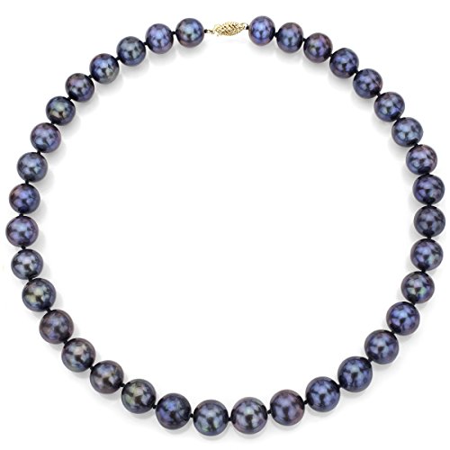 14k Yellow Gold 6.5-7mm Dyed Black Freshwater Cultured High Luster Pearl Necklace, 18