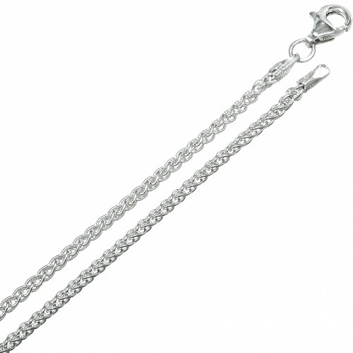 2mm .925 Sterling Silver Wheat Link Basket Rope Chain Necklace, 16 Inches