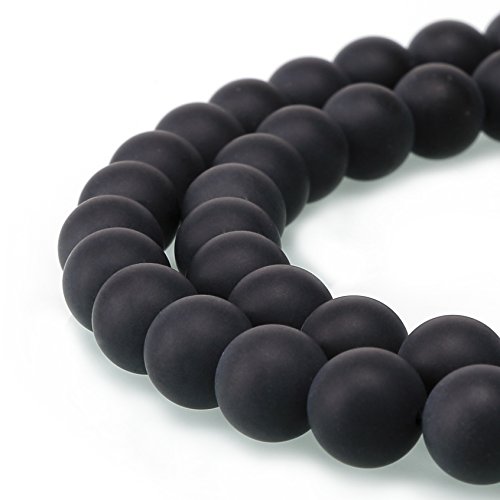 BRCbeads Gorgeous Matte Black Onyx Gemstone Round Loose Beads 8mm Approxi 15.5 inch 46pcs 1 Strand per Bag for Jewelry Making