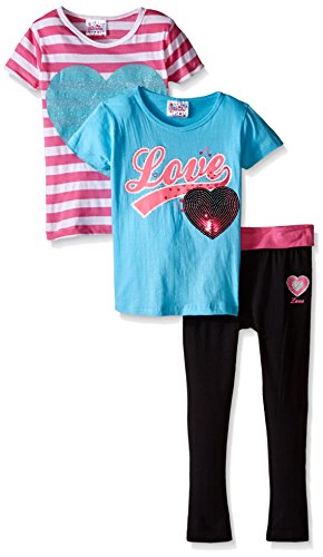 Kidzone Little Girls' Love Yoga Pant and Two Matching T-Shirts