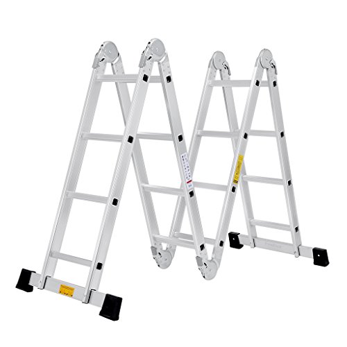 Finether 15.4ft 4.7m Aluminum Scaffold Heavy Duty Multi Purpose Folding Extension Ladder with Safety Locking Hinges 330 lbs Capacity EN131 Standard