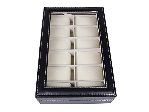 Vencer®12 Slot Pu Leather Watch Box Vintage Black & Glass