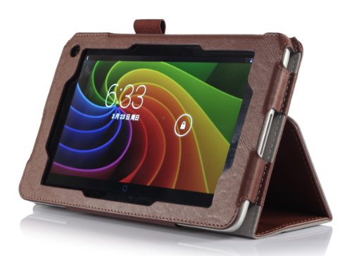 IVSO Slim-Book Stand Cover Case for Toshiba Excite 7c AT7-B8 Tablet - with Card Holder / Hand Strap (For Toshiba Excite 7c AT7-B8, Brown)