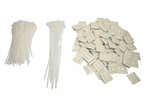 Self Adhesive Cable Tie Mounts 28mm x 28mm (Pack of 100) + 100 PCS 3*150mm Cable Tie + 20 PCS 3.6*200mm Cable Tie with Tab