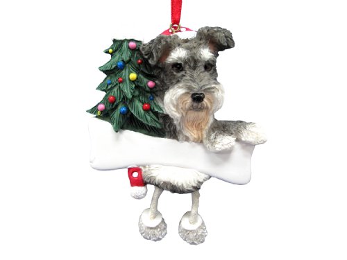 Schnauzer Ornament Gray and White with Unique Dangling Legs Hand Painted and Easily Personalized Christmas Ornament