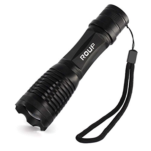 ROUP E6 800 Lumens Flashlight, Tactical Flashlight, CREE LED Flashlight, Handheld Flashlight, Zoomable, 5 Light Modes, Water Resistant, Adjustable Focus Torch with 18650 Battery and Charger