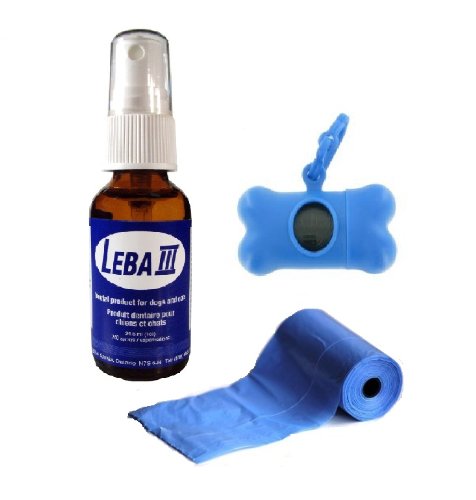 Leba III Dental Spray for Dog Pet Cat Tartar Remover + 20 Pet Dog Waste Poop Bags + Dispenser FREE