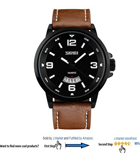 J.Market® 50 Meters Waterproof Quartz Fashionable Men Watch with Genuine Leather Band (brown)