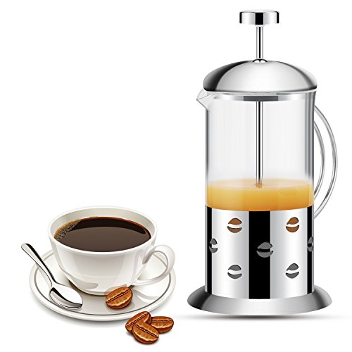 KUWAN French Press Coffee Tea Maker 20 Ounce Double Filter Coffee Press Pot with Stainless Steel Heat Resistant Glass