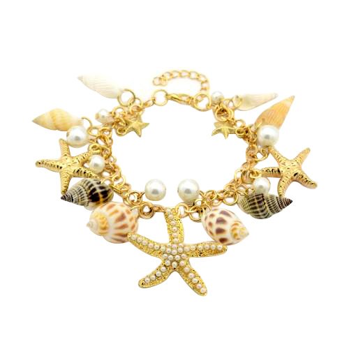 Pandahall Fashion Sea Shell Starfish Faux Pearl Collar Bib Statement Chunky Necklace