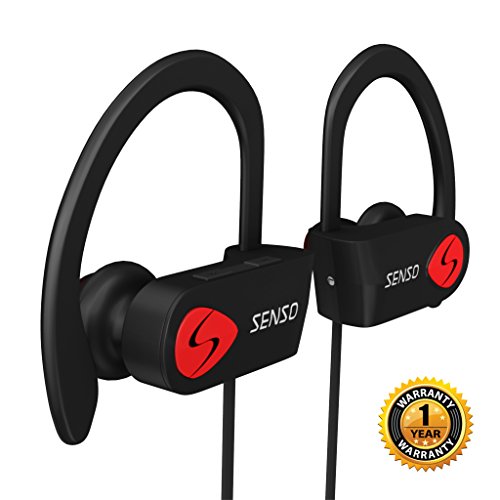 Wireless Headphones, SENSO ActivBuds Wireless Sports Earbuds with Mic IPX7 Waterproof Solid Bass HD Stereo Sound Bluetooth Headphones for Gym Running Workout 9 Hour Battery Noise Cancelling Headsets 1 Year Warranty