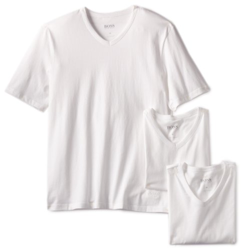 BOSS HUGO BOSS Men's 3-Pack Cotton V-Neck T-Shirt, White, Medium