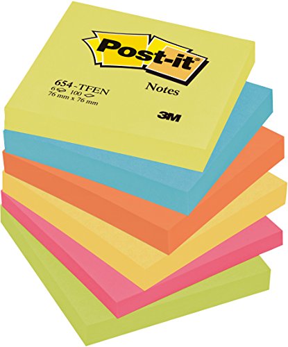 Post-it Colour Notes - Pack of 6, 100 Sheets Per Pad
