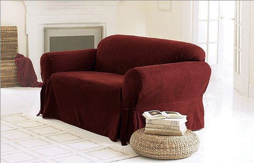 Green Living Group Chezmoi Collection Soft Micro Suede Solid Red Couch/Sofa Cover Slipcover with Elastic Band Under Seat Cushion, Burgundy