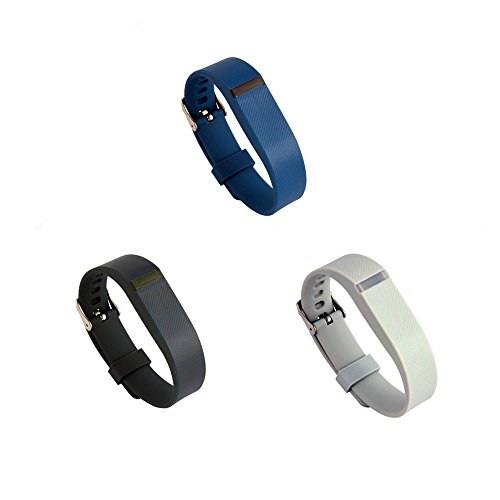 Young4us Replacement Bands with Metal Clasps for Fitbit Flex ,3D Style, Various Colors and Sets(Royal Blue+Black+Light Gray)