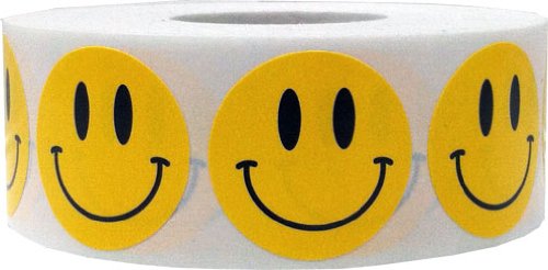 Yellow Smiley Face Happy Stickers 1 Inch Round Circle Teacher Labels 1,000 Total