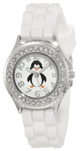 Frenzy Kids' FR376 Penguin Rhinestone-Accented Watch with White Rubber Band