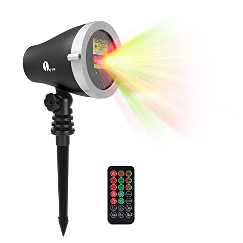 1byone Aluminum Alloy Outdoor Laser Christmas Light with IR Wireless Remote, Red and Green Laser Show, Projection Christmas Light for Christmas, Holiday, Party, Landscape, and Garden Decoration