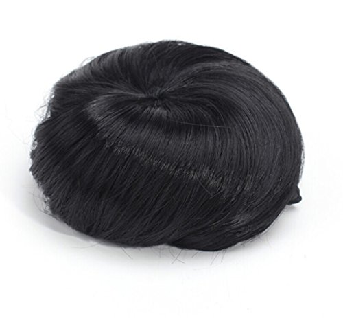 Straight Hair Donut Clip-on Wedding Hair Wig Bun Tray Ponytail Extension Hairpiece WigNatural Black