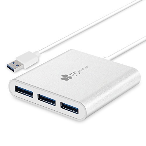 EC Technology Premium 4-Port Aluminum USB 3.0 HUB 5Gbps Speed OTG with built-in Cable for iMac, MacBook, MacBook Pro, MacBook Air, Mac Mini, or any PC - Silver