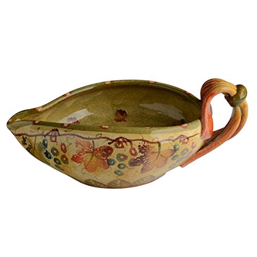 Italian Dinnerware - Oval Gravy Boat with Ribbon Handle - Handmade in Italy from our Terre Di Chianti Collection