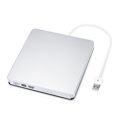 Pictek External DVD Drive, USB 2.0 Slim Portable External CD/DVD-RW Player/Writer/Burner for Apple MacBook, Laptops, Desktops, Notebooks (Silver)