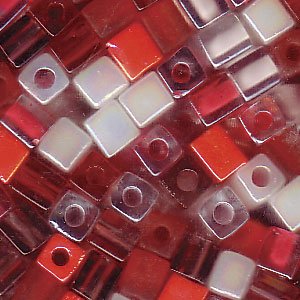 Miyuki 4mm Glass Cube Beads Color Mix Strawberry Fields Pinks Reds 10 Grams