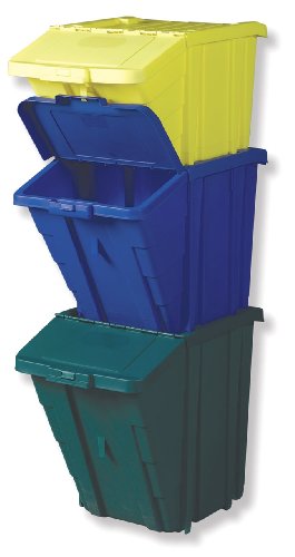Allied Precision T6230 3-Piece Stackable Recycling Bins with Lids Set